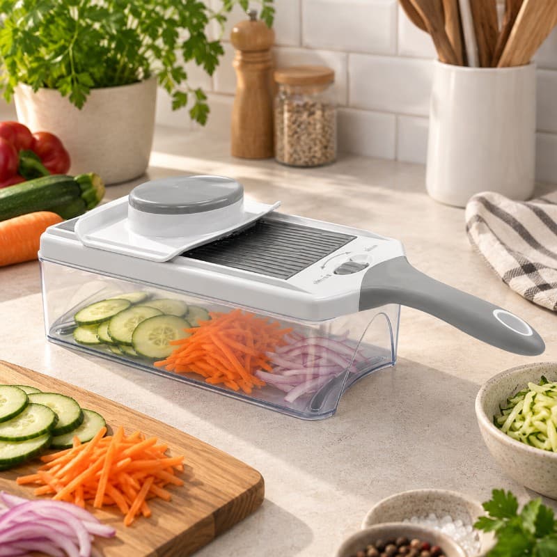 Mandolina 4 en 1 con Contenedor y Filos de Acero Inoxidable