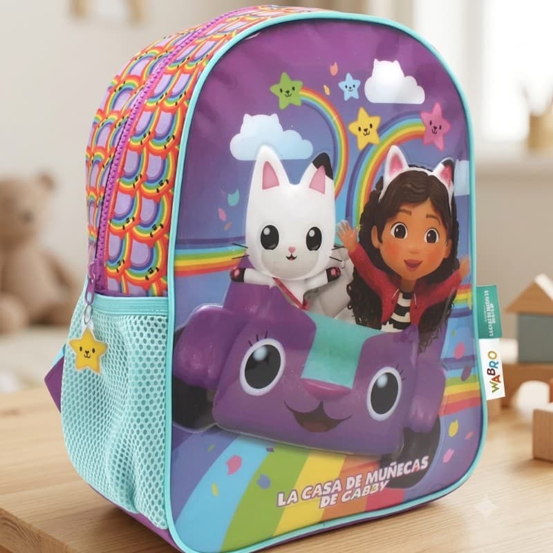 Mochila de Espalda Gabby's Dollhouse "Arco Iris" | 12" | Rosa - Wabro