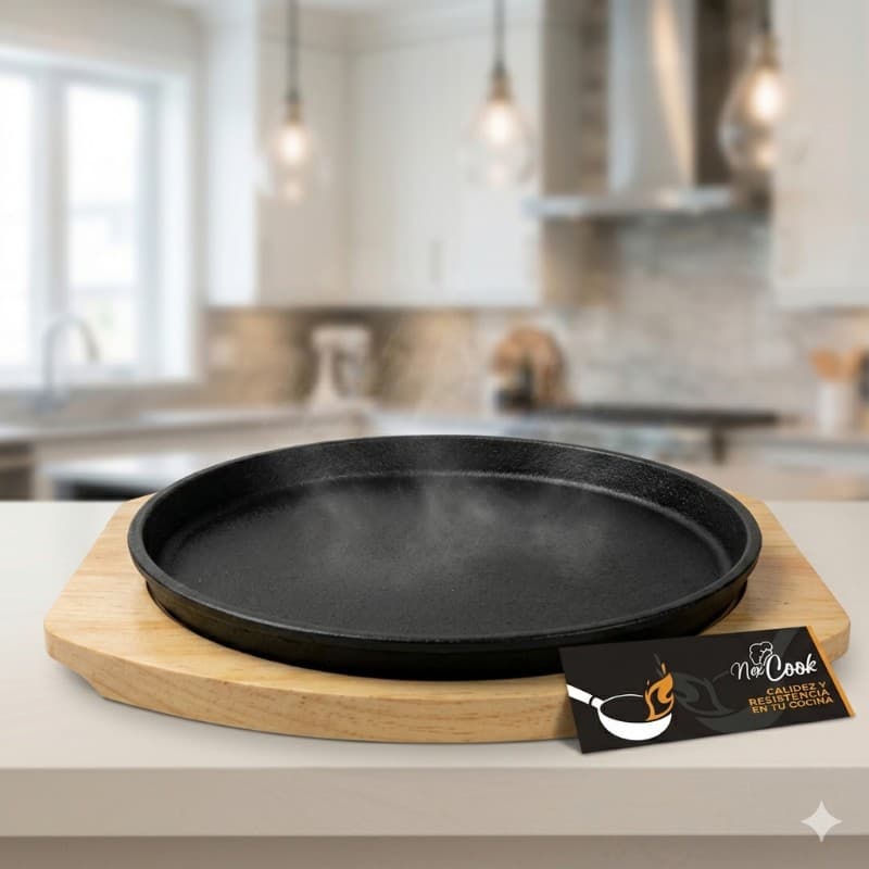 Plancha de Hierro Fundido | 22 cm | Base de Madera