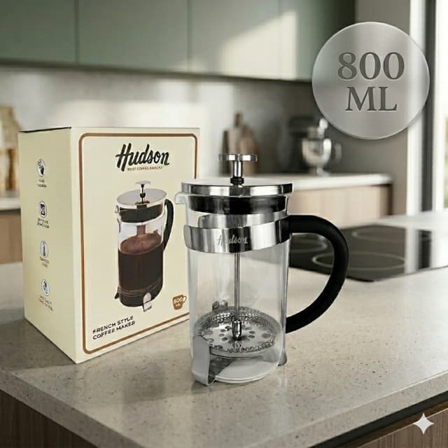 Cafetera Prensa Francesa Hudson | 800 ml | Vidrio Templado & Acero