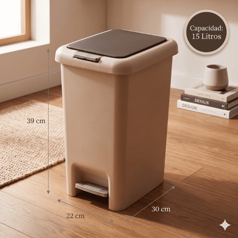 Tacho de Basura Slim con Doble Apertura | Higiene Eficiente para Espacios Reducidos | Polipropileno de Alta Densidad | Capacidad 15 Litros