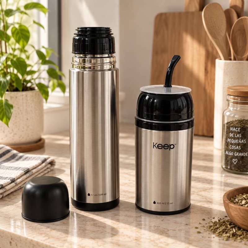 Pack Termo Bala + Mate Autocebante Keep Travel 500 ml y 400 ml