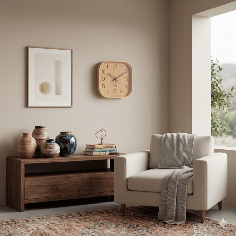 Reloj de Pared Cuadrado | Calidez Orgánica | 18 cm | Agujas Metálicas