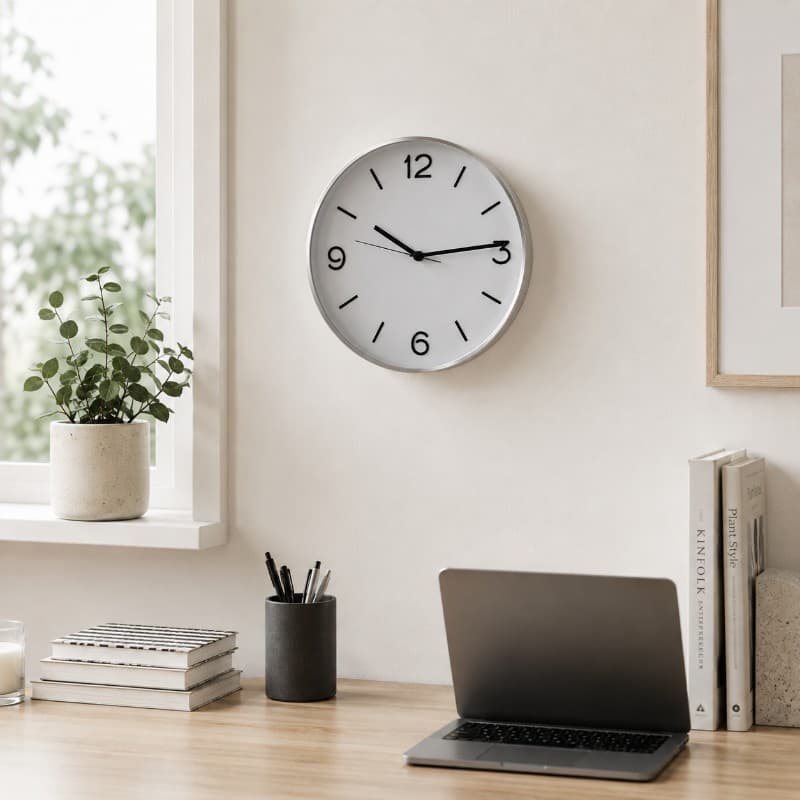 Reloj de Pared Redondo 25 cm con marco Plateado