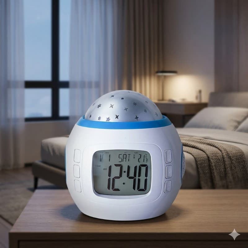 Reloj Despertador Proyector de Estrellas | LED | Musical y Relajante