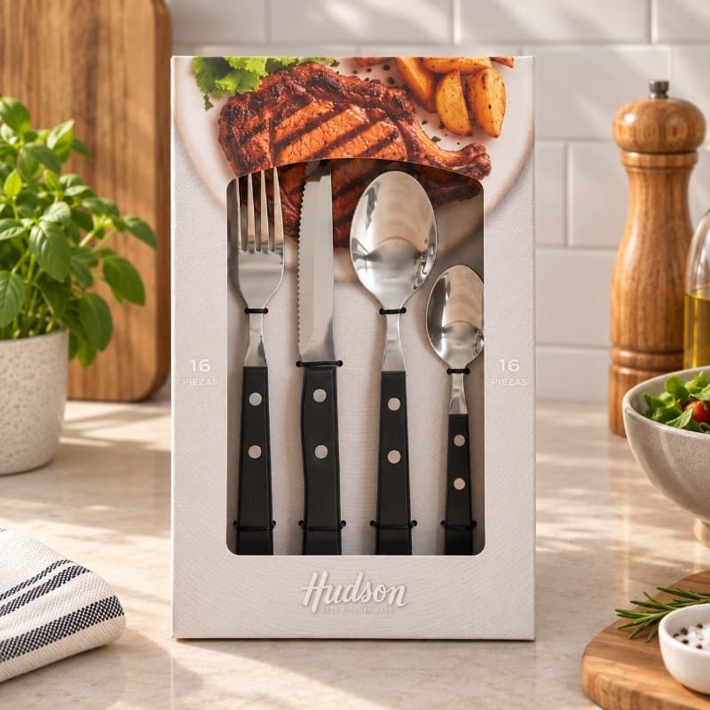 Set x16 Cubiertos Daily de Acero Inoxidable con Mango Negro