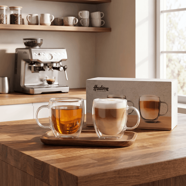 Set X2 Taza Doble Vidrio 150ml Hudson | Experiencia Térmica Superior | Vidrio Borosilicato