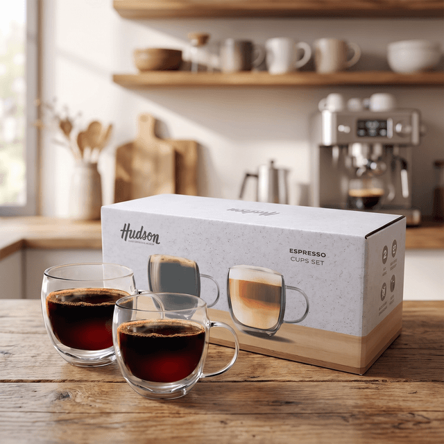 Set X2 Taza Doble Vidrio 80 ml Hudson | Experiencia Térmica Superior | Vidrio Borosilicato