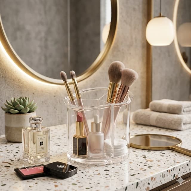 Organizador Circular de Maquillaje | Maximizá tu Orden | Acrílico Cristal | 3 Divisiones Verticales